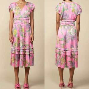 Current Air Sereia Botanical Motif Midi Dress